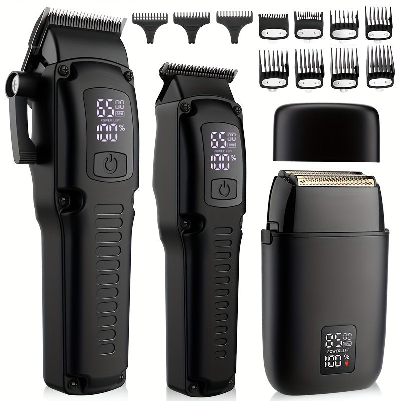 Set of 3 professional electric hair clippers with strong power and 3-in-1 functionality
