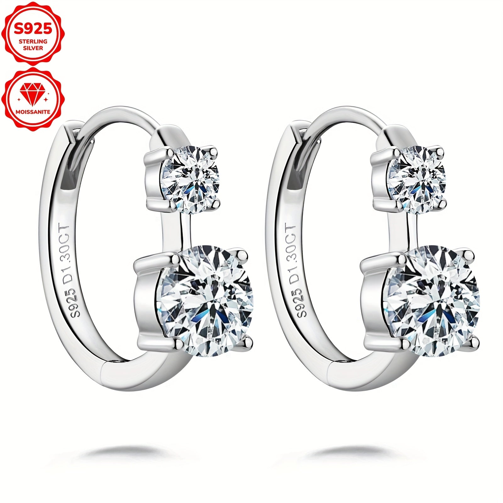 Women's Silver Earrings with Moissanite Stones 6.5mm and 4mm GRA Certified