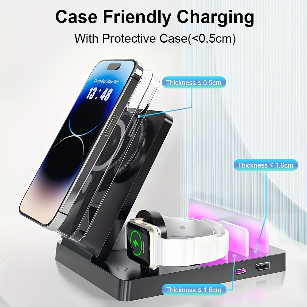 iPhone iPad Apple Watch AirPods Pro uchun 5-in-1 tezkor simsiz quvvatlantirish stantsiyasi