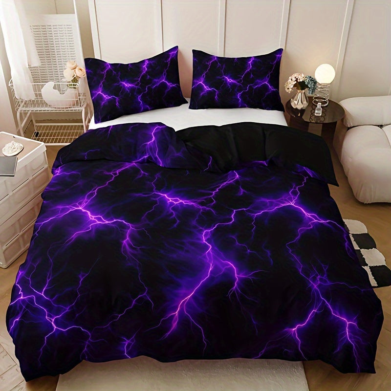 Purple Lightning Line Duvet Cover Set 3 Pieces Includes Duvet Cover and Pillowcases Home Dorm