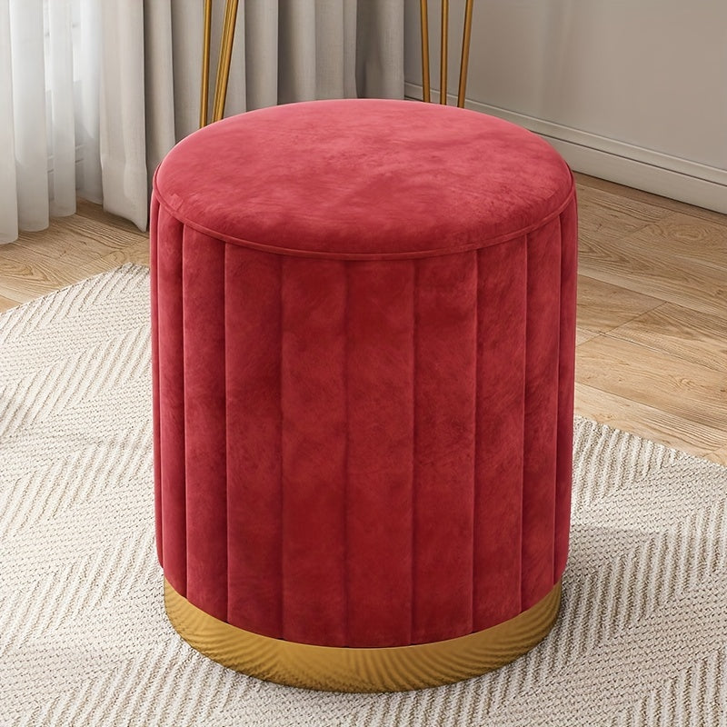 Faux Leather Round Makeup Stool with Soft Cushion for Bedroom Dressing Table Light Beige