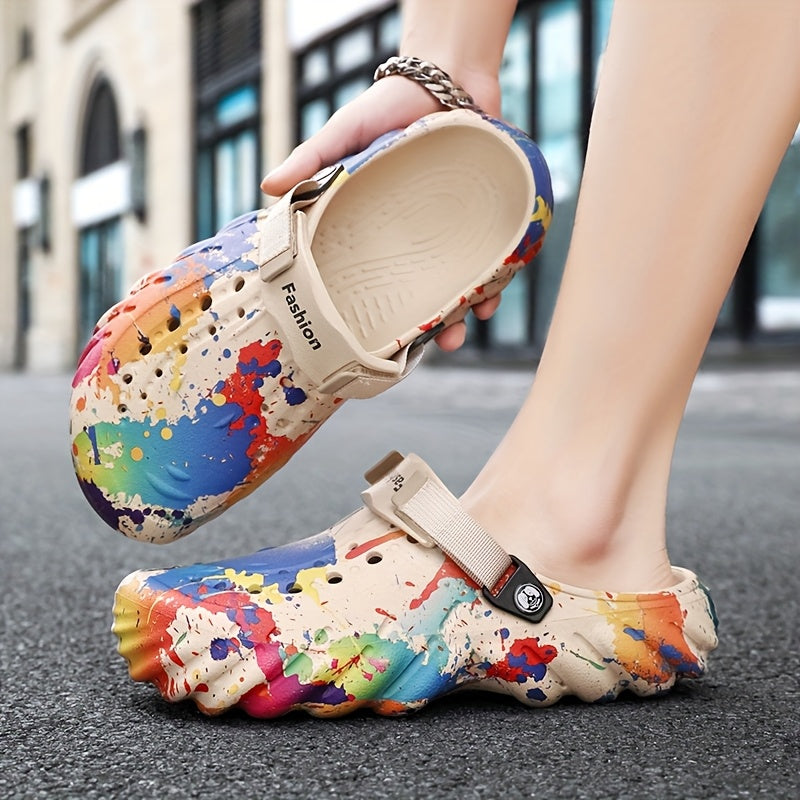 Men Women's Large-Sized Trendy Graffiti Clogs Breathable Non-Slip Outdoor