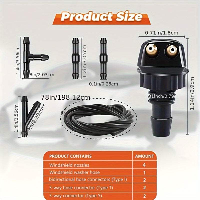 Универсальный комплект форсунок омывателя лобового стекла автомобиля, прочная шланг, несколько соединителей