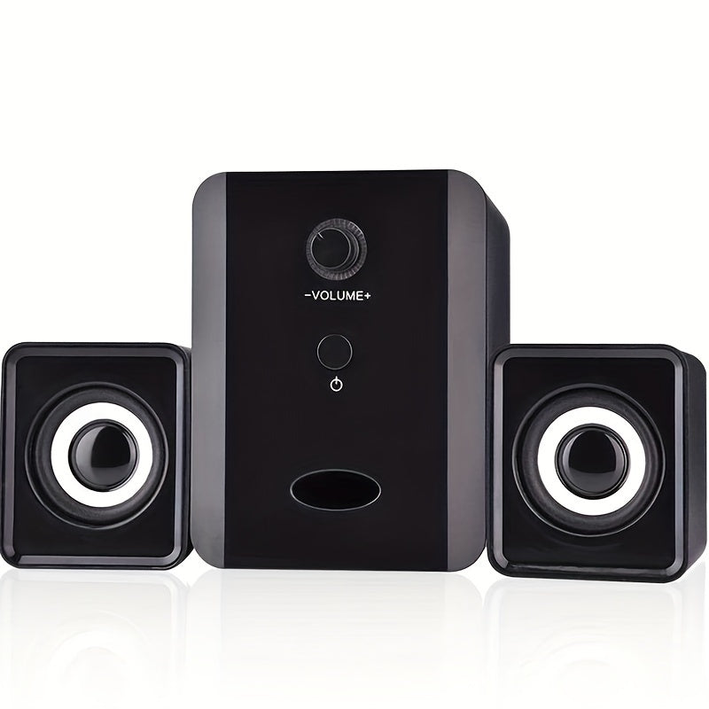 USB Desktop Speakers with Adjustable Volume and Bass Stereo Soundbar and Subwoofer for PC Laptop Tablet Black or White