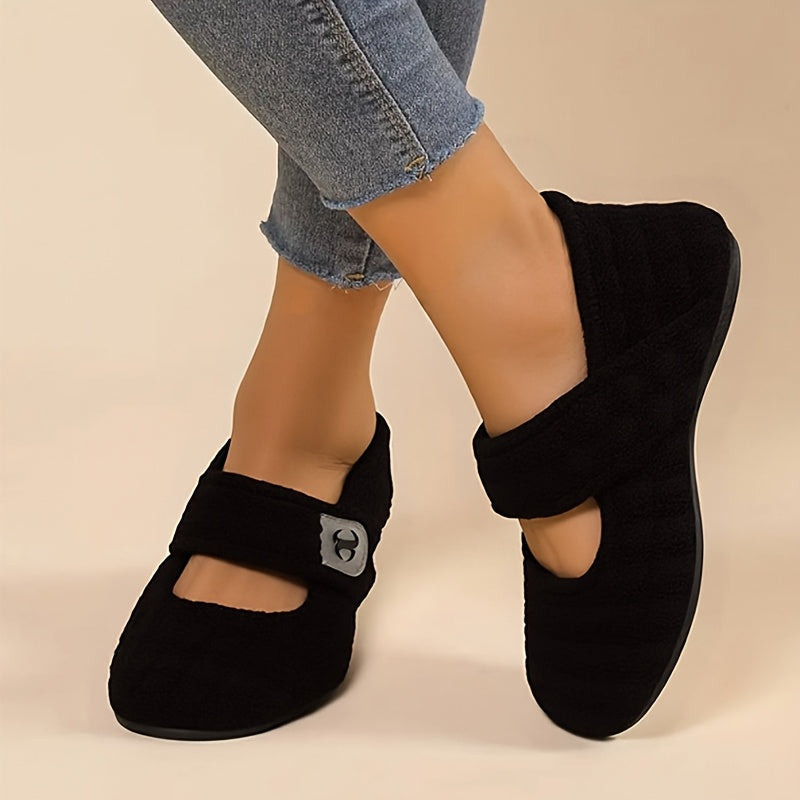 Women's Faux Fur Mary Jane Flats Soft Fabric Lining Non-Slip Sole Indoor Shoes