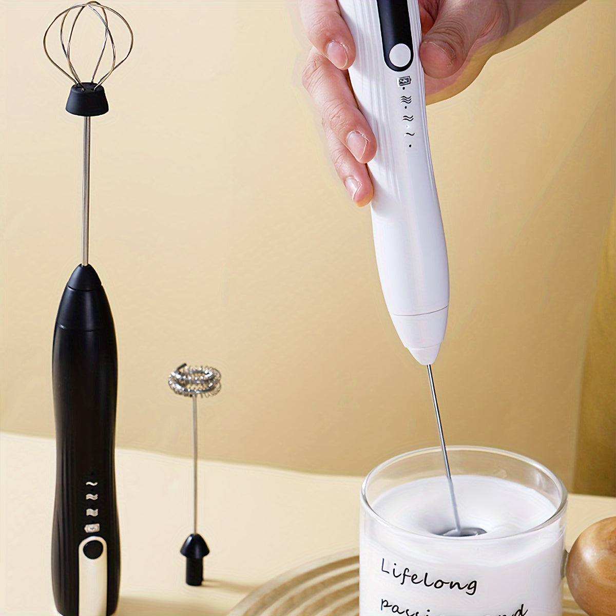 Electric Rechargeable Whisk for Eggs and Coffee, Double Head, 8000 RPM