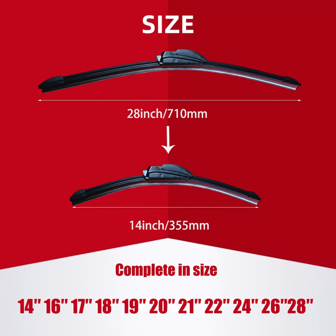 6-Layer Rubber Car Wiper Blade Universal Fit Hook Type 35.56cm-71.12cm Durable Silent