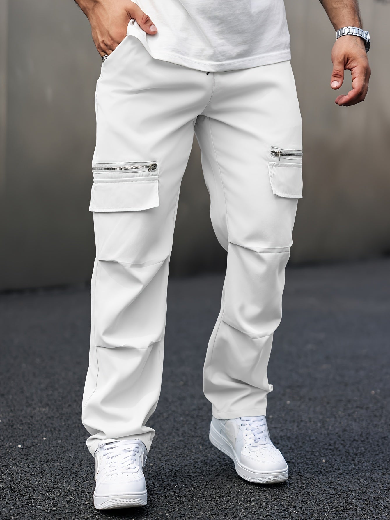 Men's Cargo Pants Regular Fit Solid Polyester Street Style All-Season