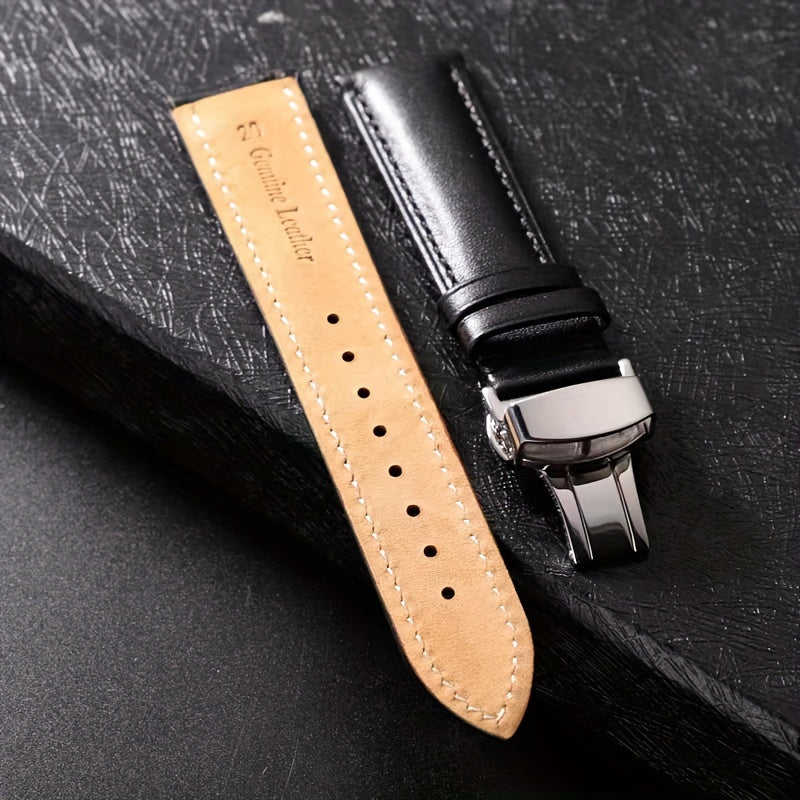 PU Leather Watch Strap with Automatic Butterfly Buckle, Various Sizes for Business or Gift