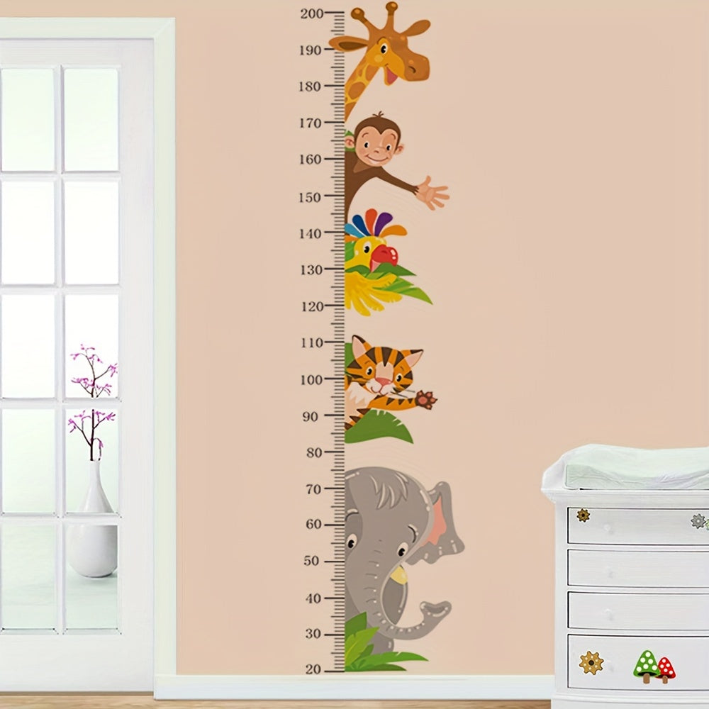 Height Measure Wall Decal Set with Animals Growth Chart Mural Self-Adhesive Sticker for Bedroom and Living Room