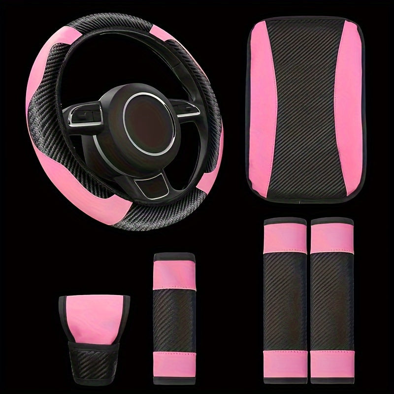 Universal avtomobil ichki bezaklar to'plami, 6 ta qism, PU charm bilan boshqarish g'ildiragi qopqog'i