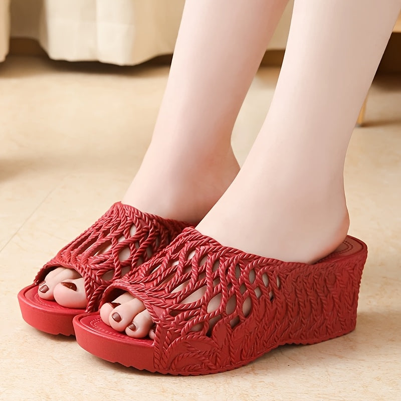 Ayollar uchun yuqori-poshnali tikanli sandallar ochiq-oyoq slip-on taqish uchun qattiq yopilmagan yozgi qora PVC