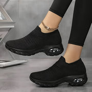 Women's Knit Slip-On Sneakers with Air Cushion Sole Black Casual Wear
