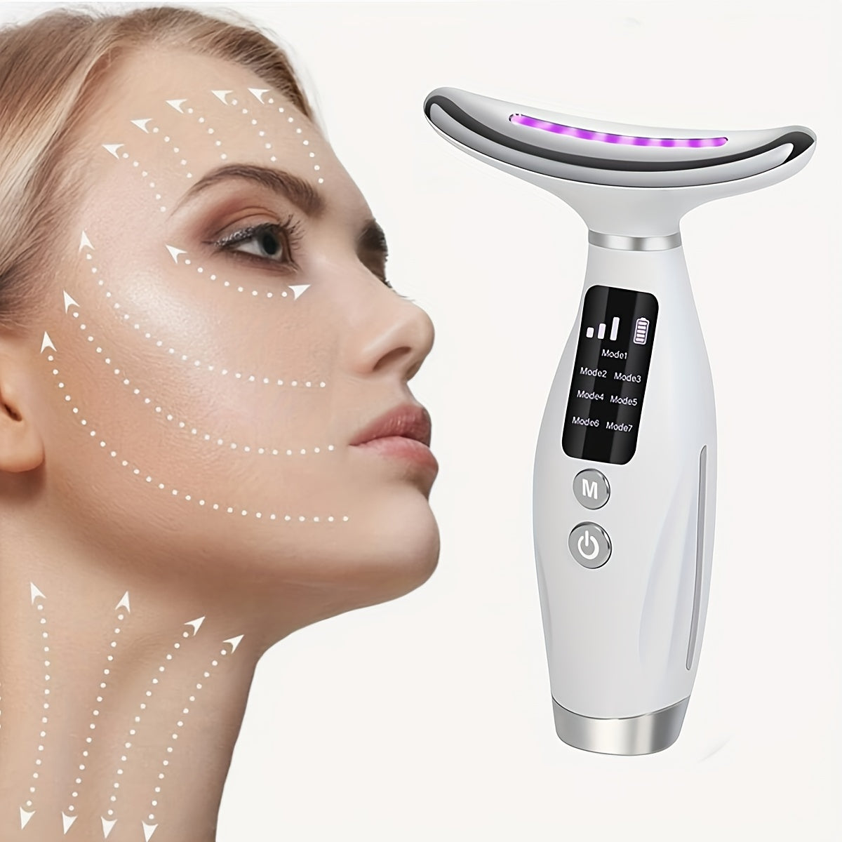 Rechargeable Facial Neck Massager with LED Lights and Heating Mode for Skin Care and Stress Relief