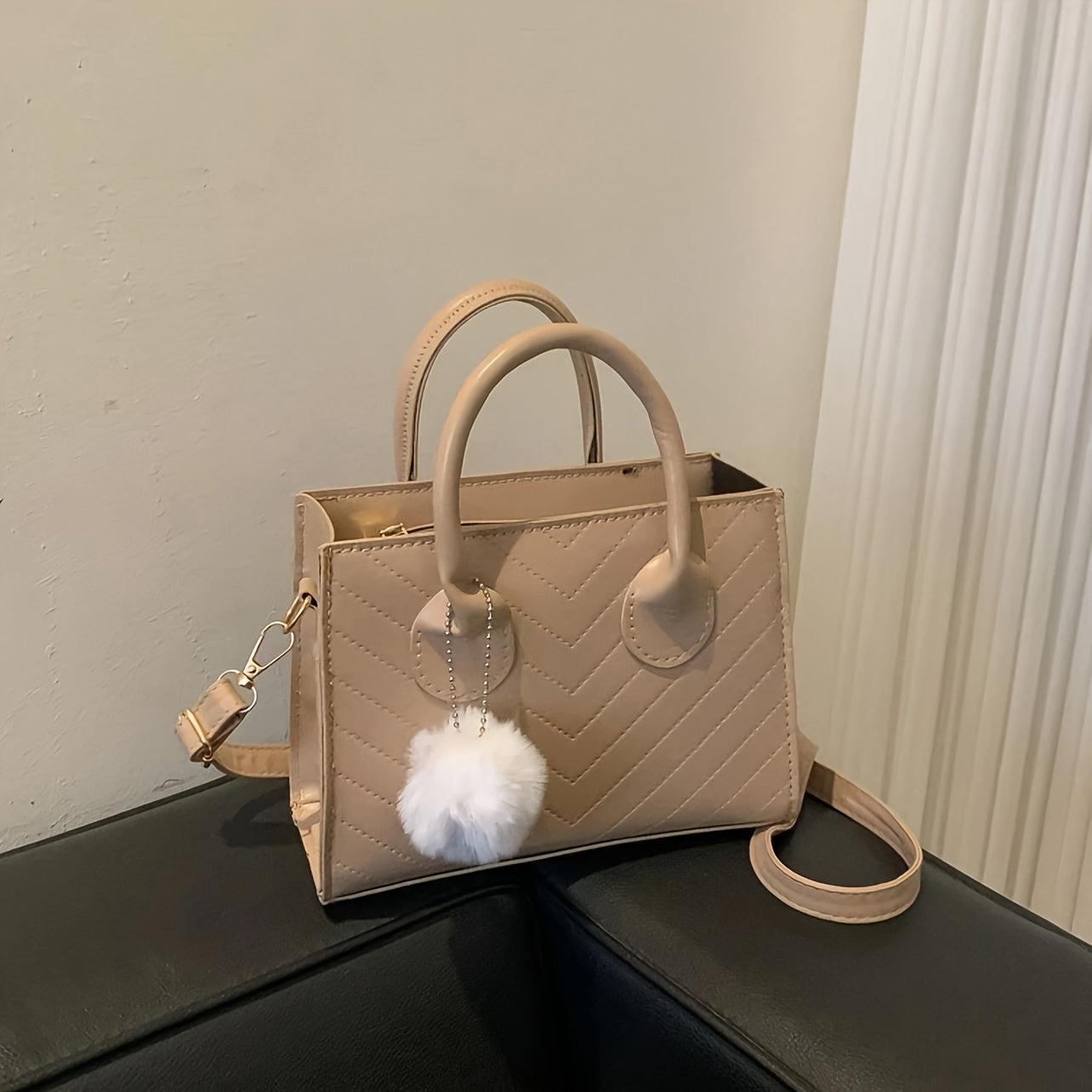 Square Chevron Pattern Handbag for Women Mini Crossbody Zipper PU Leather