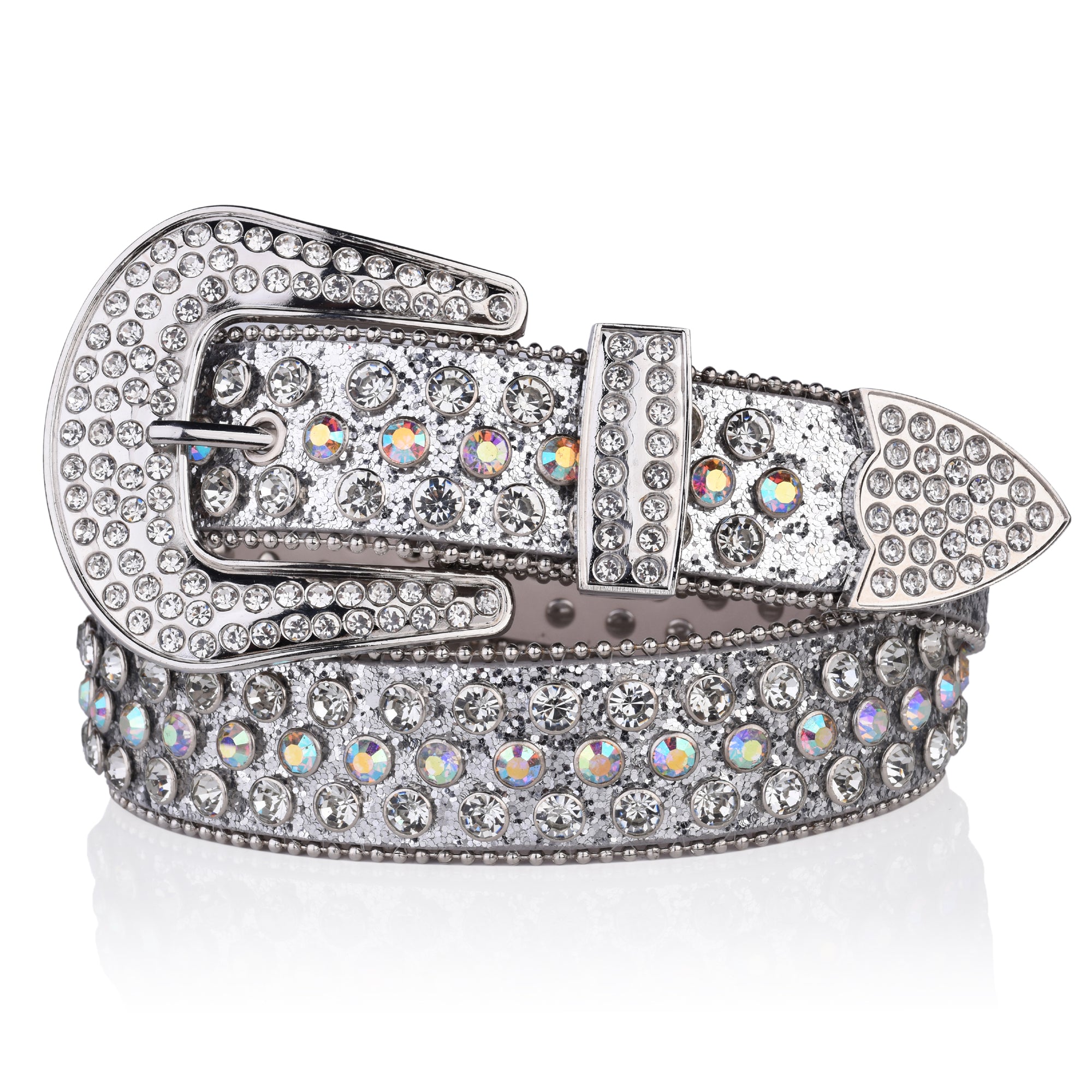 Women's Sparkling PU Leather Belt with Rhinestone Studs for Wedding and Valentine's Day