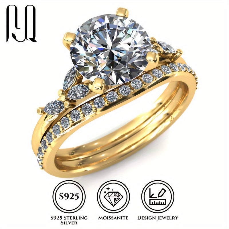 2 ta halqadan iborat noyob to'plam, D rangli Moissanite toshlari, sertifikat, qora karta va belgi kodi. Asosiy tosh 3 karat, ikkilamchi olmoslar umumiy 0.588 karat. 6 dona 1.5*3mm olmos va 24 dona 1.4mm olmosdan tayyorlangan.