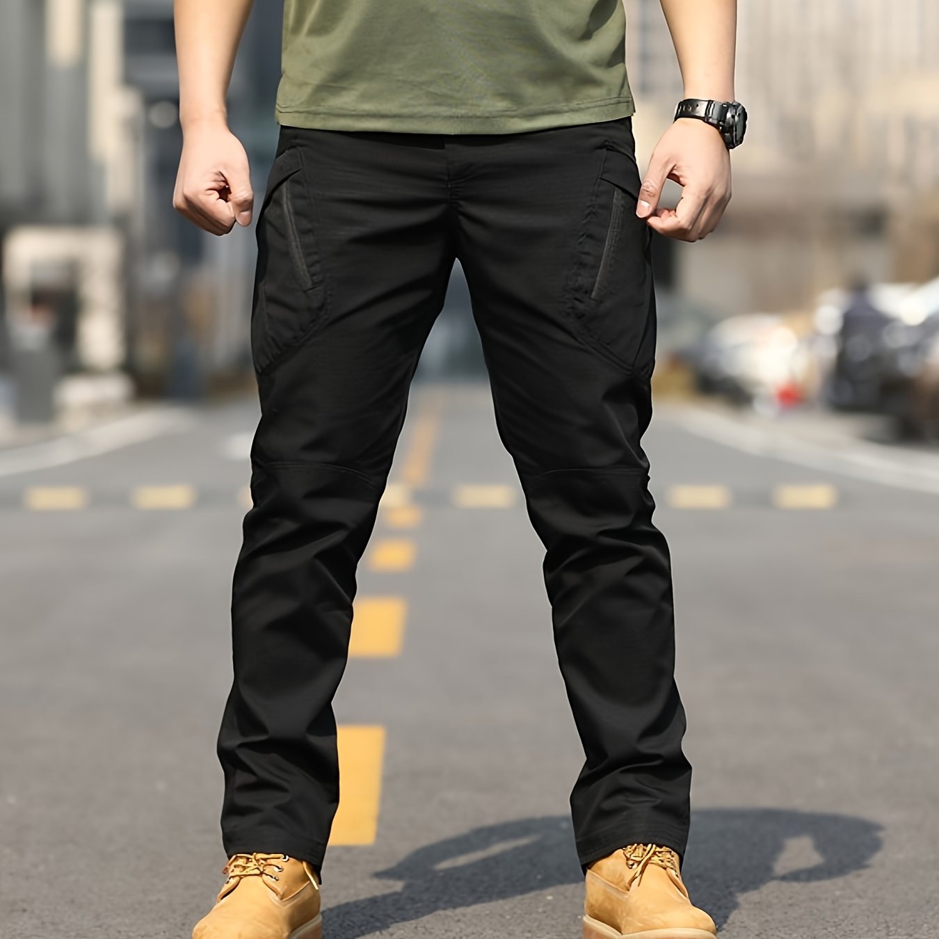 Men's Tactical Hiking Pants with Multiple Pockets Wear-Resistant Polyester for Camping and Outdoor Activities