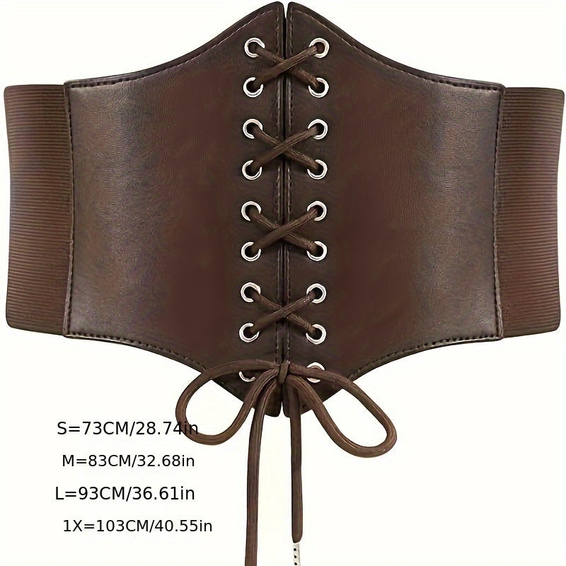 Women's Brown Lace-Up Corset Belt with Mesh Overlay and Zipper Closure for Dresses and Casual Wear