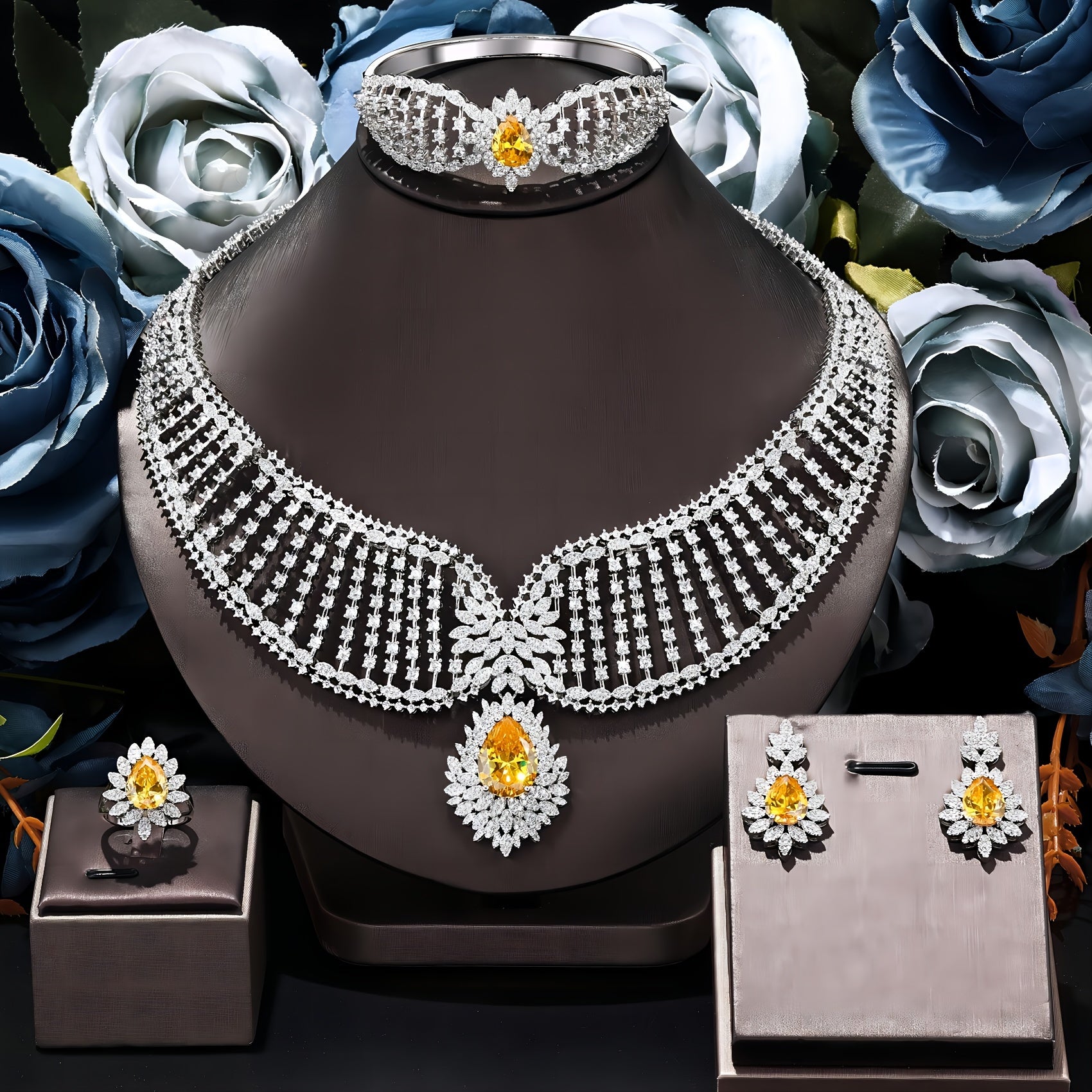 Elegant Jewelry Set with Engagement, Wedding, and Bridal Earrings and Necklace