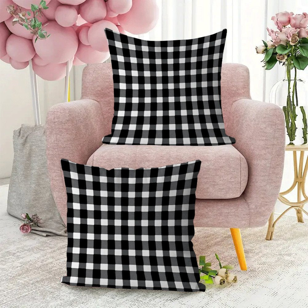 Black and White Checkered Flannel Pillow Covers Set of 2 45.72 cm Square Zippered