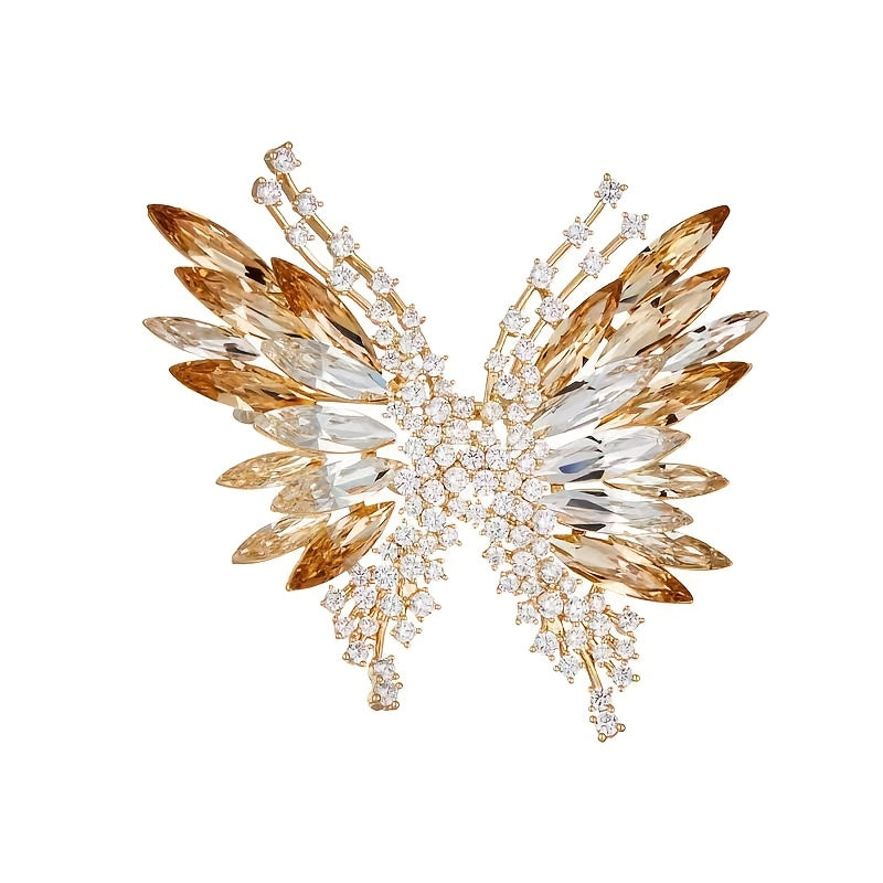 Gradient Crystal Butterfly Brooch for Women 3D Rhinestone Lapel Pin Gift