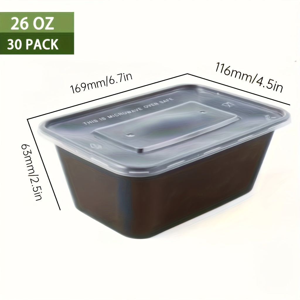 30 Pack Black Plastic Food Storage Containers with Lids, Leakproof, Microwave Safe