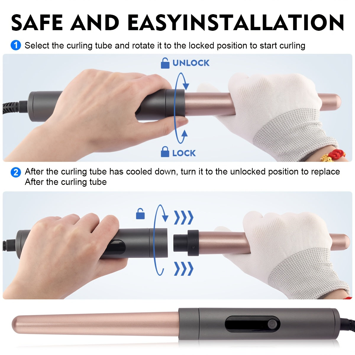 6 ta keramika quvur bilan 6-in-1 professional curling wand, tez isitish uchun