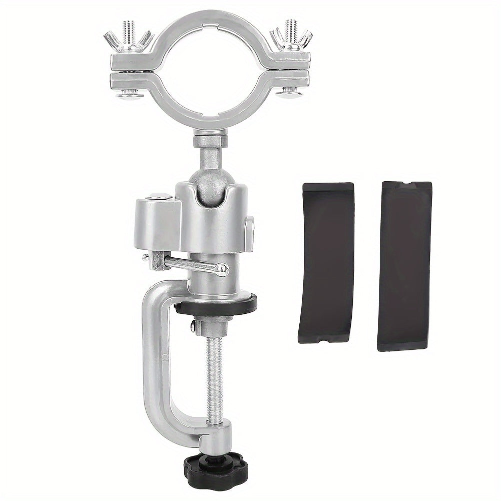 Adjustable Aluminum Electric Drill Stand with Clamp-On Base and Rotary Tool Compatibility