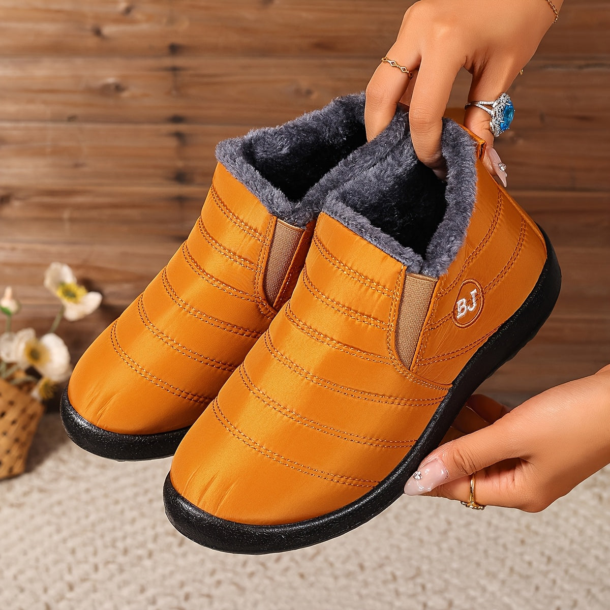 Женские зимние снегоступы с флисовой подкладкой, без шнурков, с противоскользящей подошвой из EVA