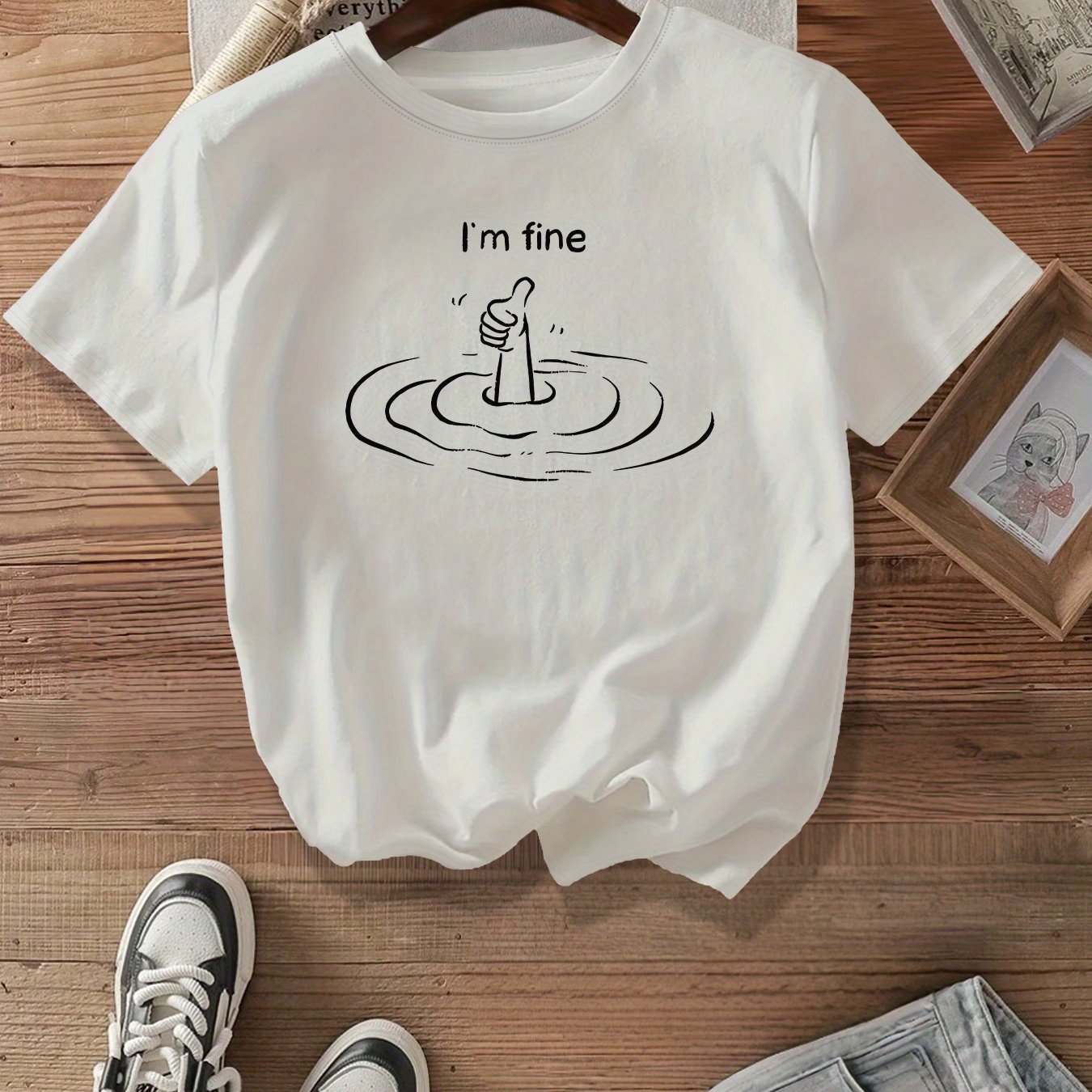 Women’s Black Graphic T-Shirt Relaxed Fit Short Sleeve Top