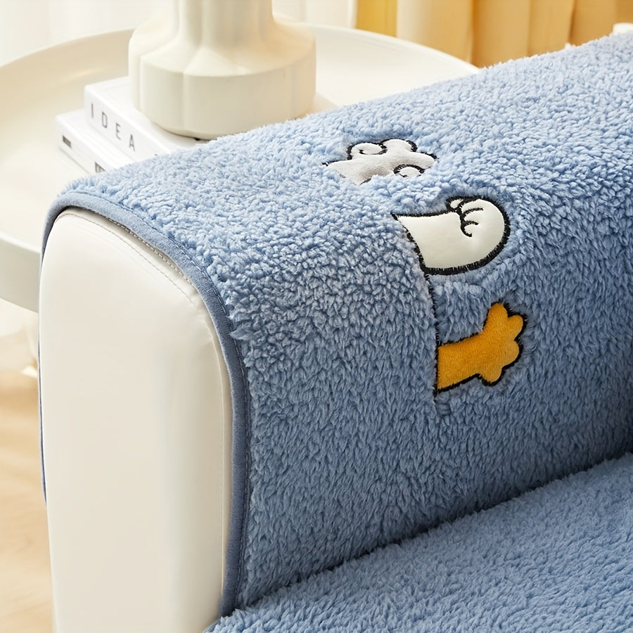 Роскошный фальшивый овечий плюшевый чехол для дивана на зиму, дружелюбный к домашним животным и стираемый в машине. Обеспечивает защиту от царапин и подходит для диванов от одного до четырех мест, а также для кроватей и подушек.
