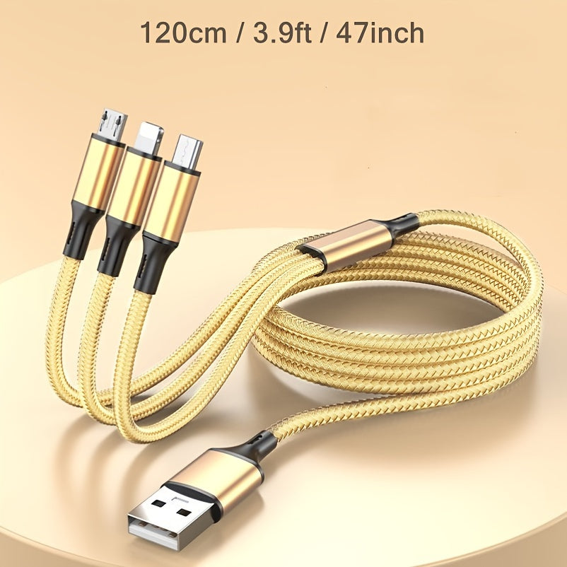 3in1 Nylon Charging Cable for iPhone Type-C Micro USB Data Sync and Power