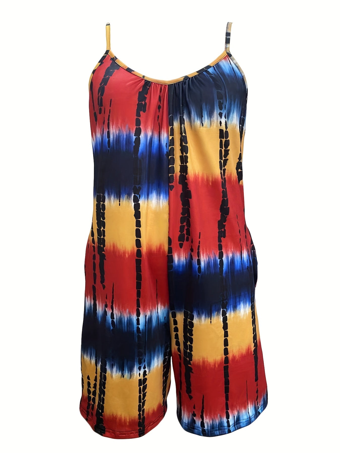 Women's Tie-Dye Sleeveless Jumpsuit with Pockets for Beach and Summer