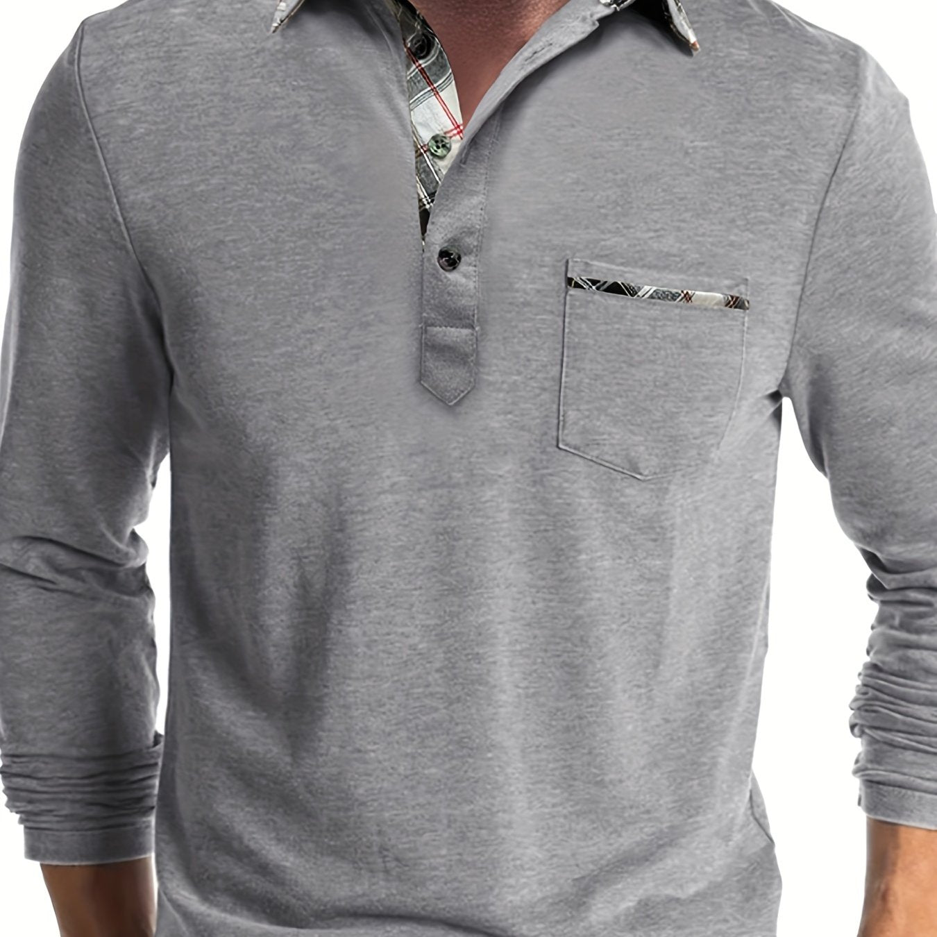 Men's Plus Size Long Sleeve Shirt with Chest Pocket in Beige Light Brown Plaid Casual Knit Fabric for Spring Fall