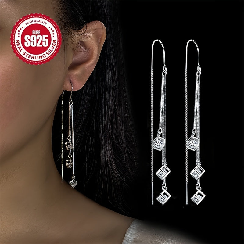 Women's Silver Tassel Stud Earrings for Summer Seaside Weddings and Daily Wear