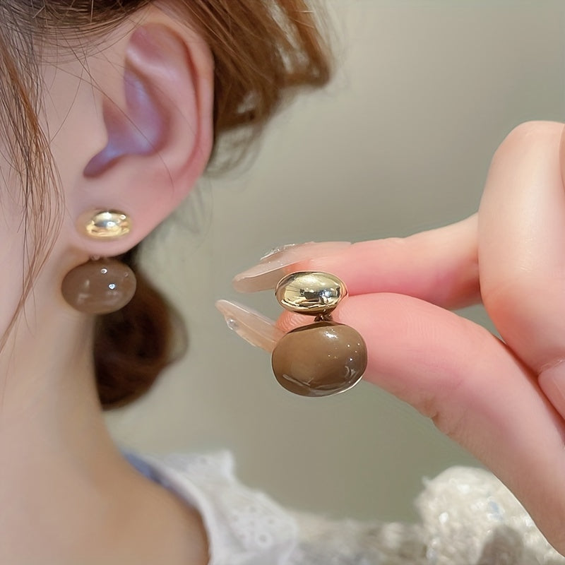 Retro elegant uslubida oval shakldagi emal quloq uzuklari, 14K qoplangan misdan tayyorlangan - kundalik tasodifiy kiyim uchun mukammal.