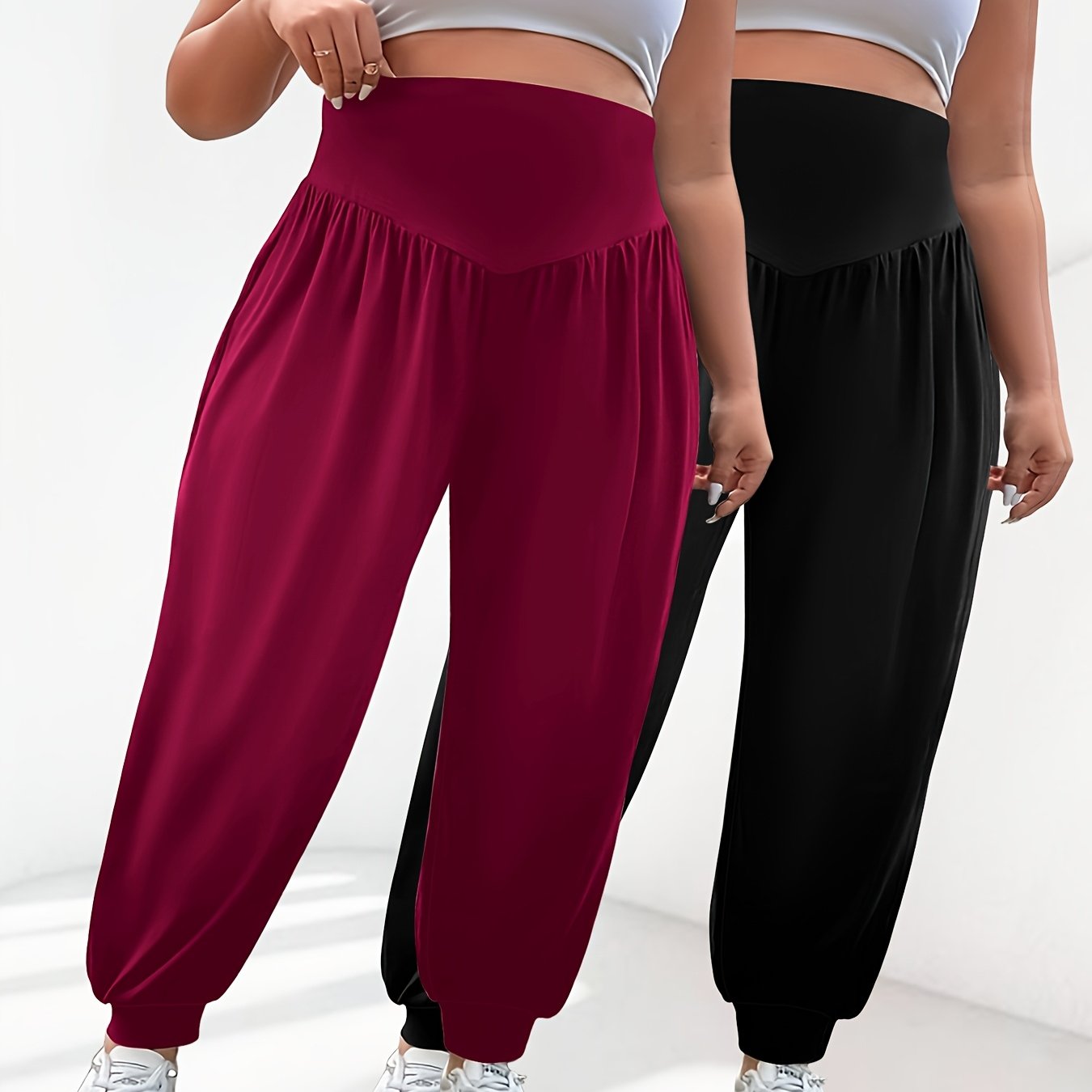 Plus Size High Waist Lantern Pants Stretchy Wide Leg Spring Summer Fall