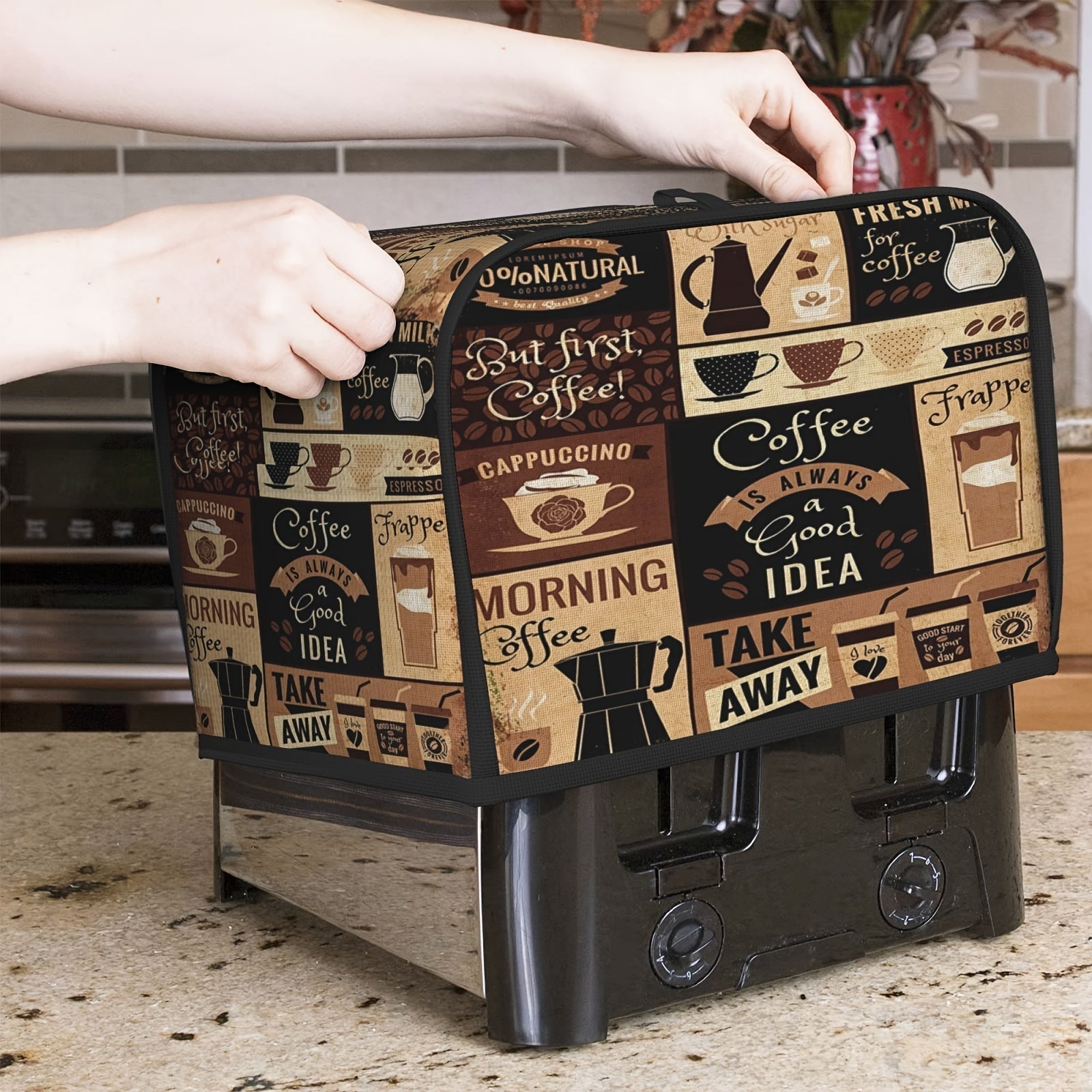 Waterproof Dust Cover for Bread Machines and Small Appliances with Coffee-Themed Design
