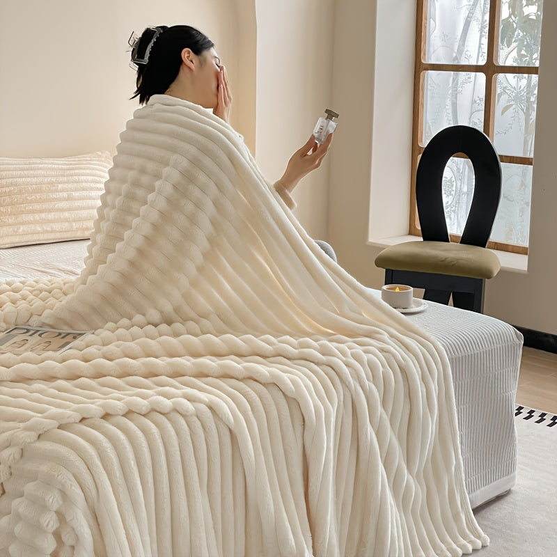 "Hashamatli Yumshoq Faux Qoplon Tüfli Ko'rpa - Qalin va Qulay Chiziqli Plush Yil Bo'yi Qulaylik Uchun - Divanda, Yotoqda O'tirish yoki Mehmonxonada Dam olish uchun Ideal, Bayram Sovg'asi"