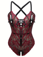 Women's Lace Cutout Body Suit Sexy Strap Design Large Size