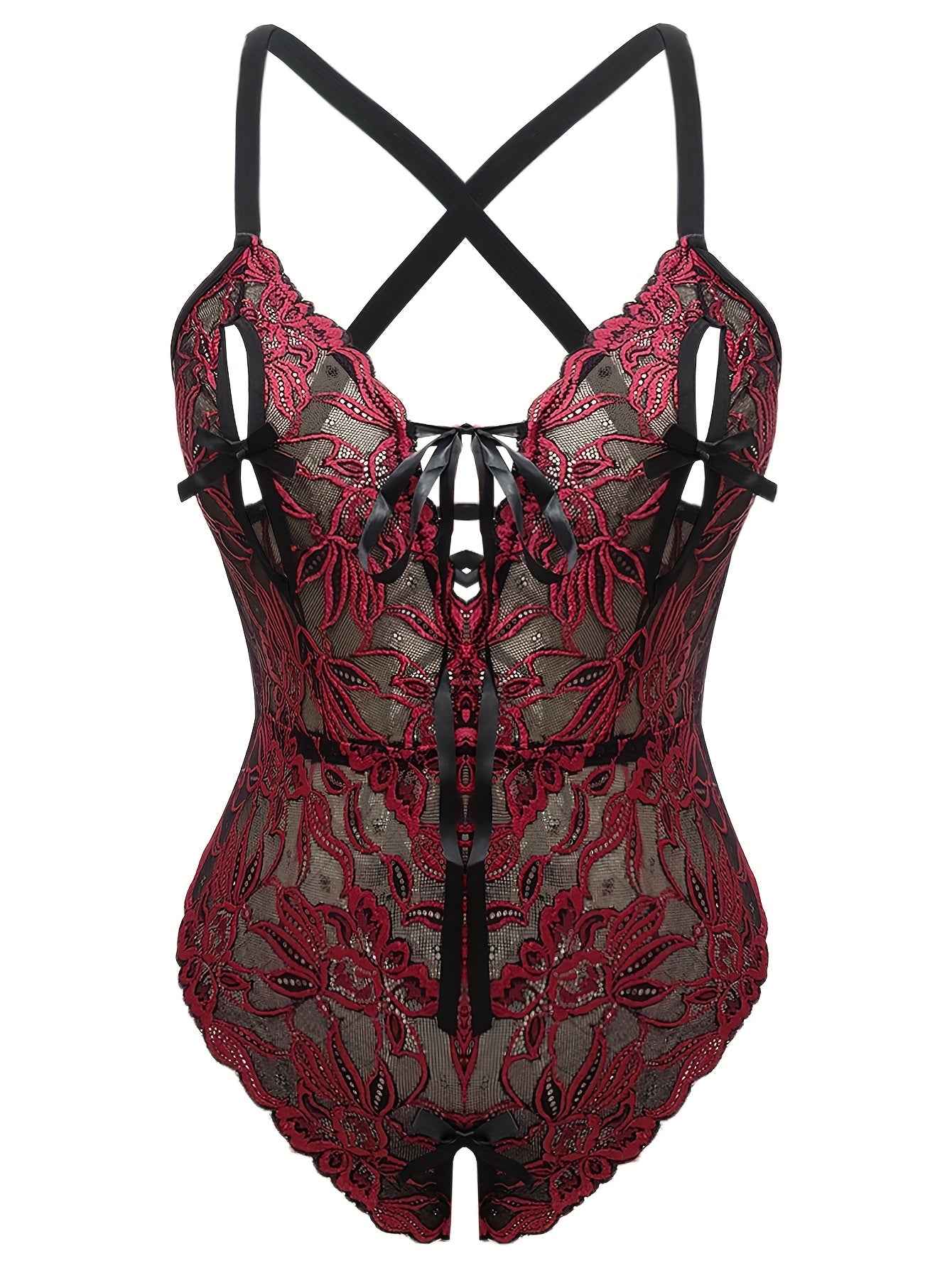 Women's Lace Cutout Body Suit Sexy Strap Design Large Size