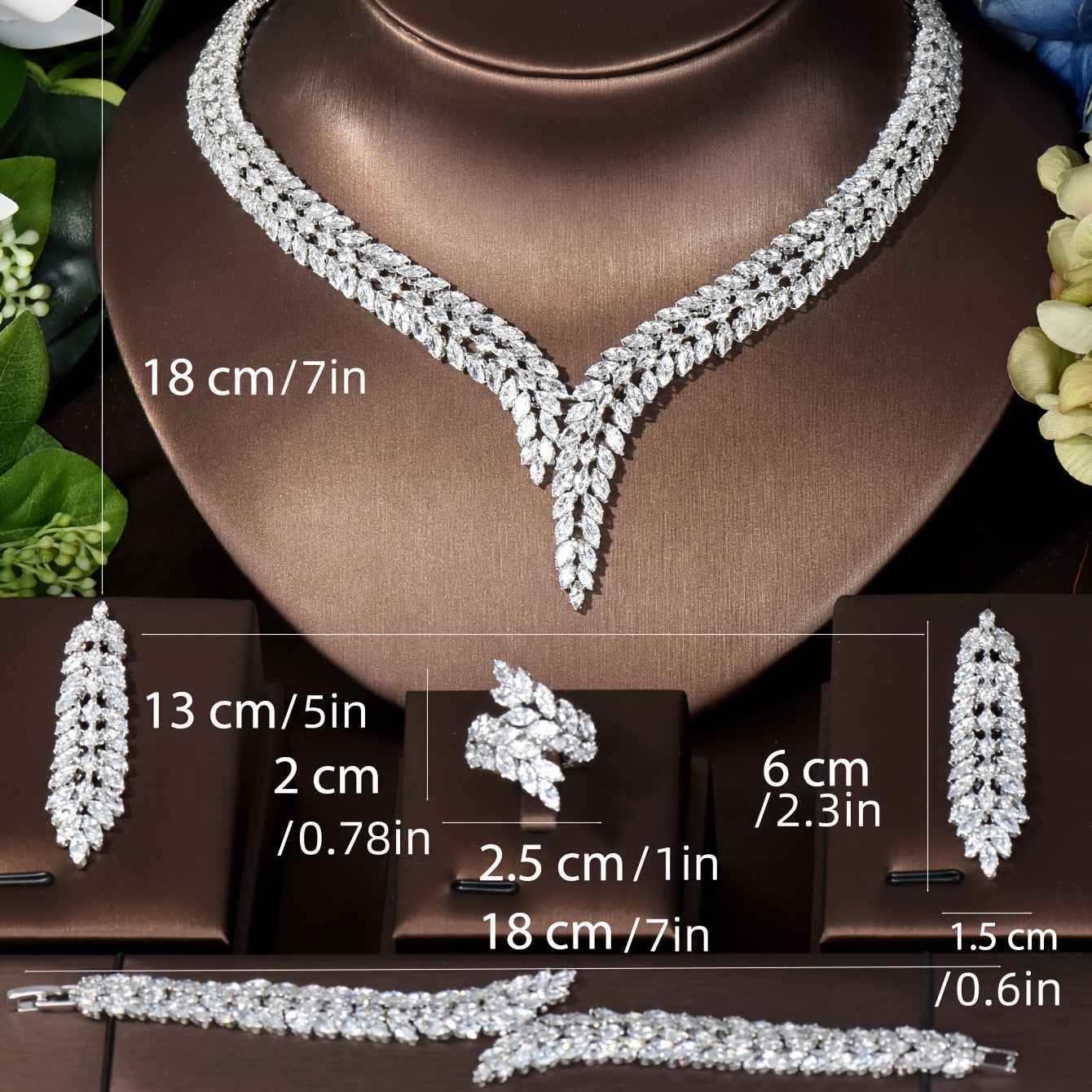 Elegant Leaf-Shaped Jewelry Set Zirconia 18K Gold Plated Copper Wedding Party Bridal
