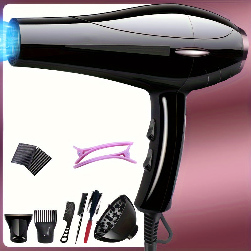 2100W Hair Dryer with Fixed Handle European Plug Includes Nozzle Diffuser and Comb Attachments