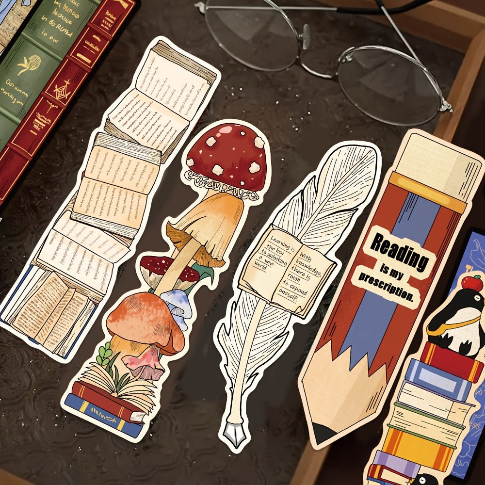 30 Vintage Reading Themed Bookmarks Paper Irregular Design Gift for Book Lovers