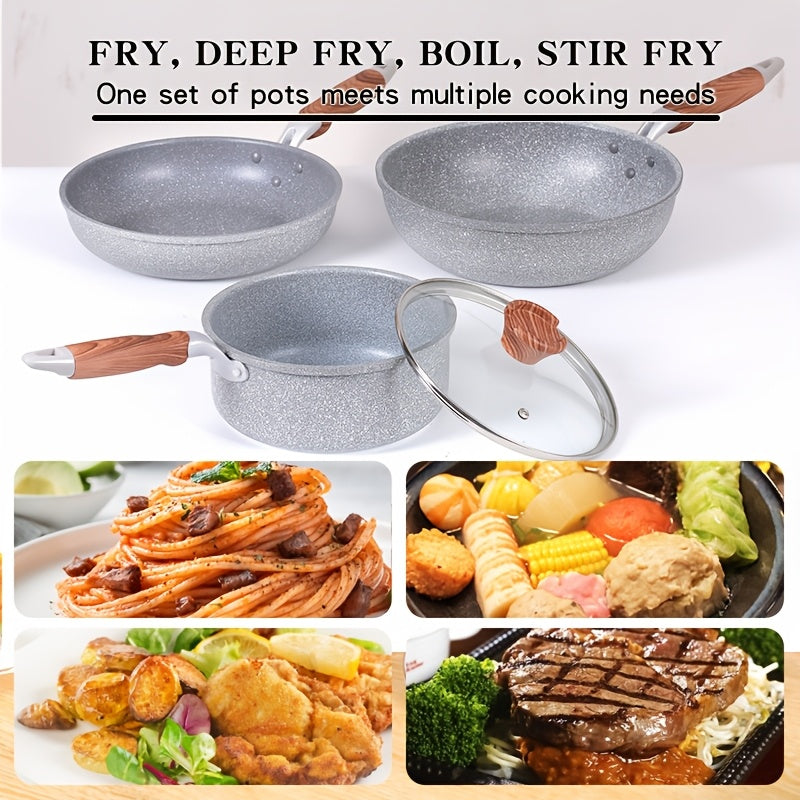 Japanese Cookware Set 4 Pieces Non-Stick Aluminum Skillets with Glass Lids