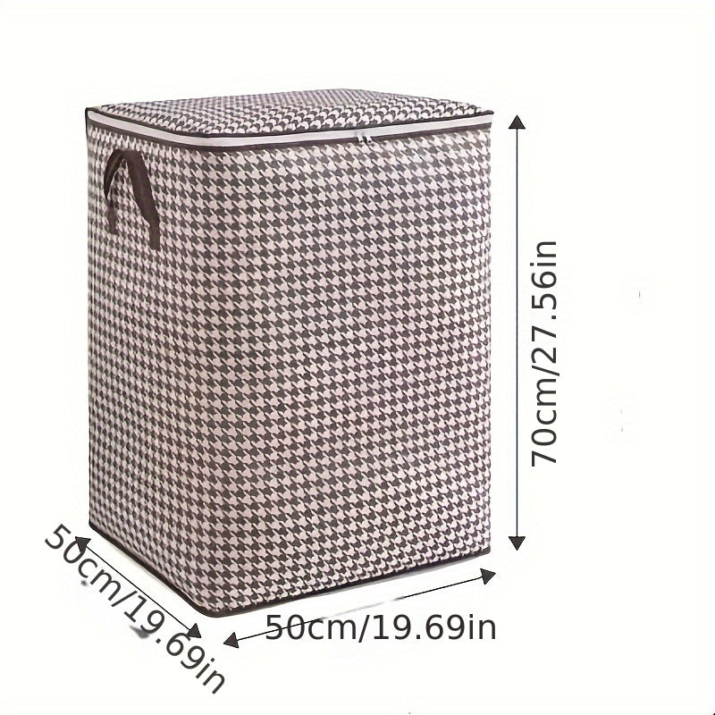 Houndstooth Fabric Storage Box for Clothes and Quilts Dustproof Moistureproof with Handles