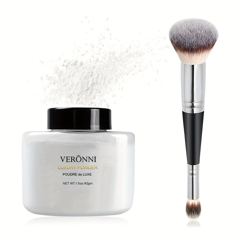 Polvo suelto para rostro, control de grasa, polvo matificante con brocha para un acabado sin brillo y de larga duración