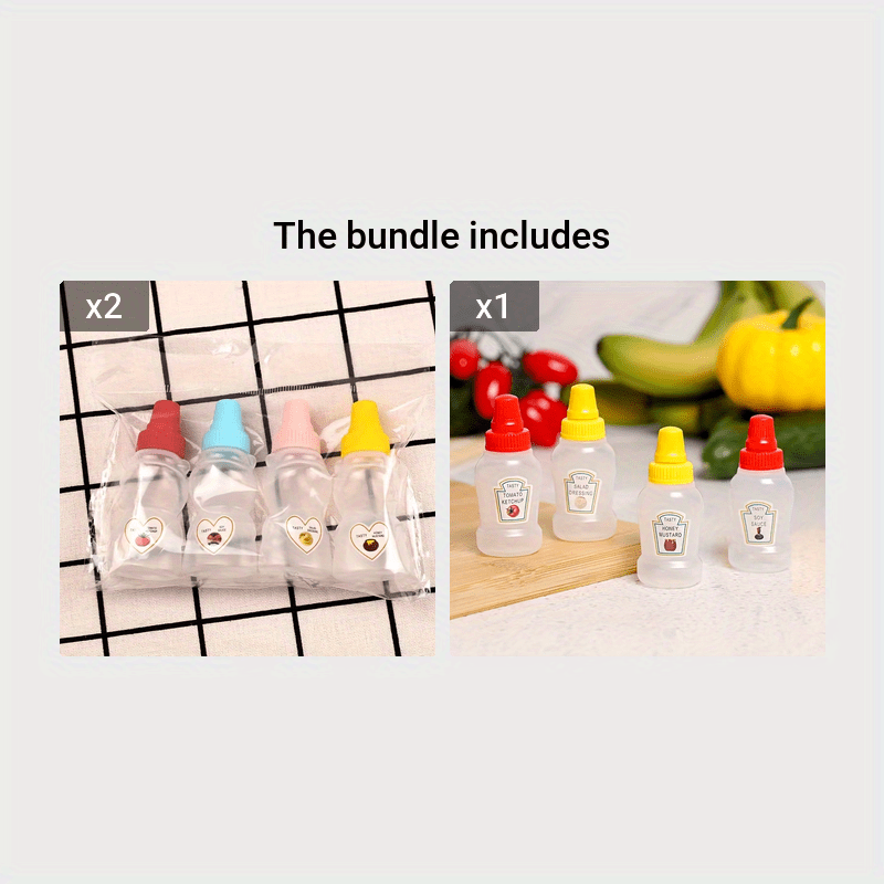 Set of 4 Mini Sauce Dispenser Bottles for Salad Ketchup Honey Soy Plastic