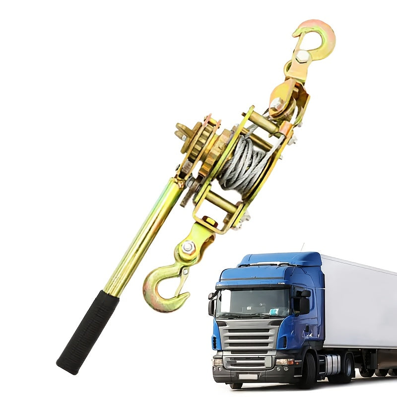 Og'ir yuklarni tortish, yuklarni bog'lash va siqish uchun mo'ljallangan portativ qo'l g'ildiragi, 2 ta ilgak bilan. U po'lat sim ip va uskunalarni tashish uchun shina mustahkamlashni o'z ichiga oladi.